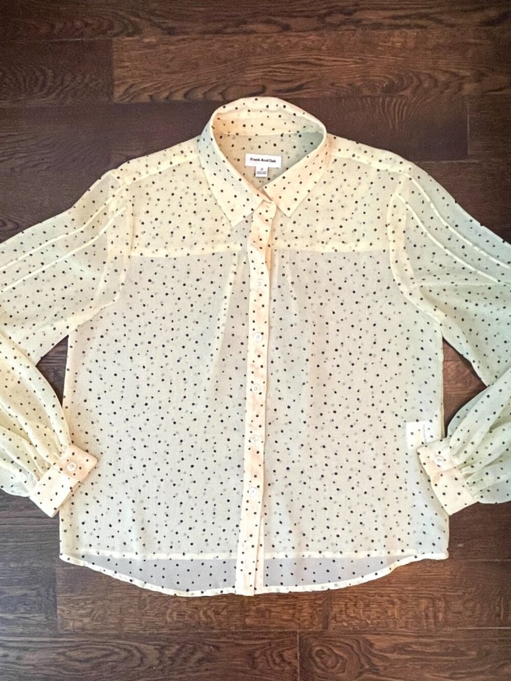 Frank and Oak Light Pale yellow polka dot Sheer blouse -Size XS